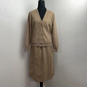 St. Croix Knits Skirt & Jacket Set Women's 10 Light Brown Wool Suede Old Money